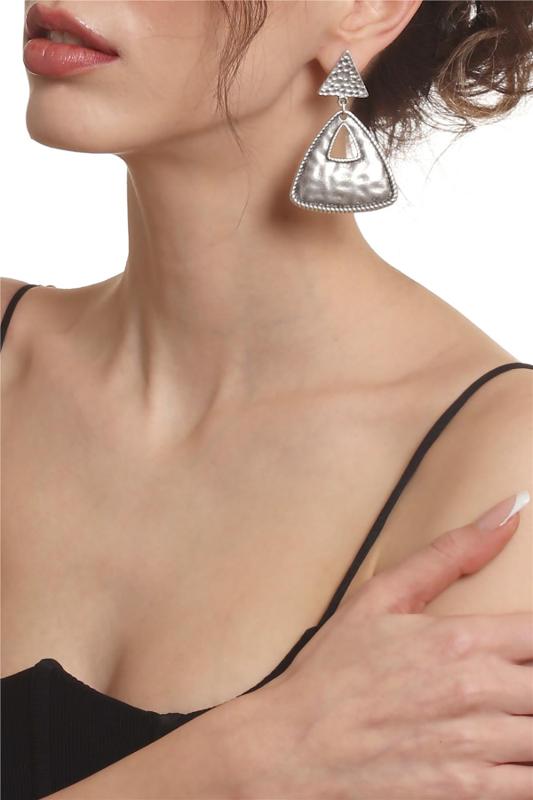Women's Antique Silver Plated Studded Model Geometric Piece Design Earrings